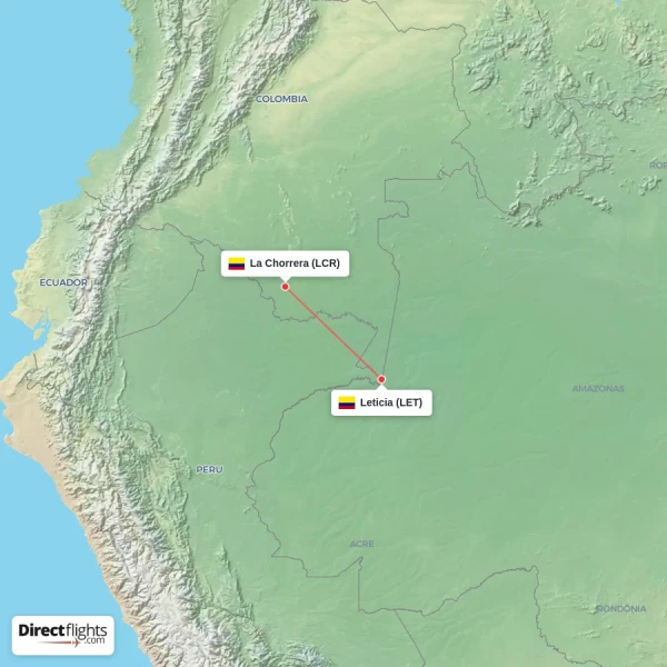 Leticia - La Chorrera direct flight map