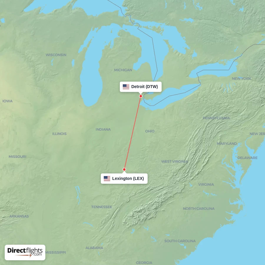 LEX - DTW route map