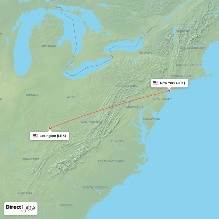 LEX - JFK route map