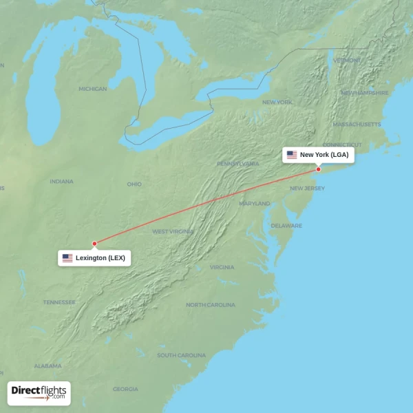Lexington - New York direct flight map