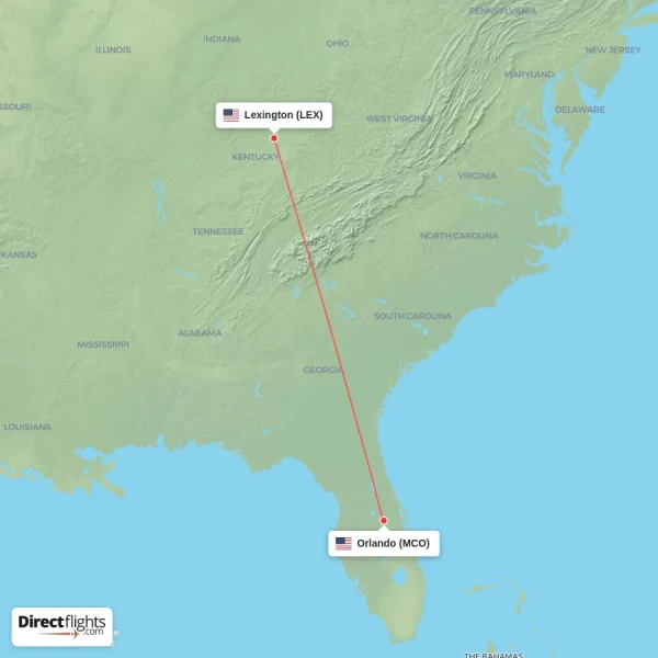 Lexington - Orlando direct flight map