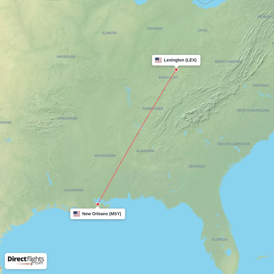 LEX - MSY route map
