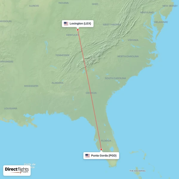 Lexington - Punta Gorda direct flight map