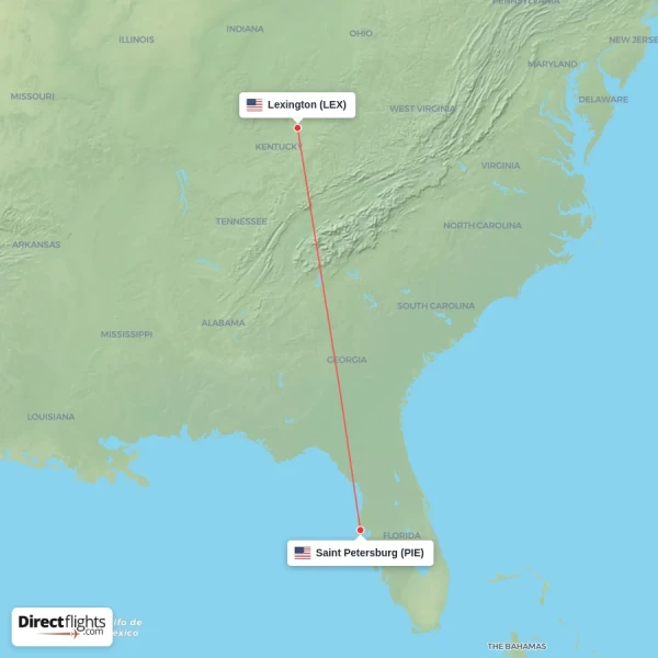Lexington - Saint Petersburg direct flight map
