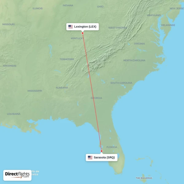 Lexington - Sarasota direct flight map