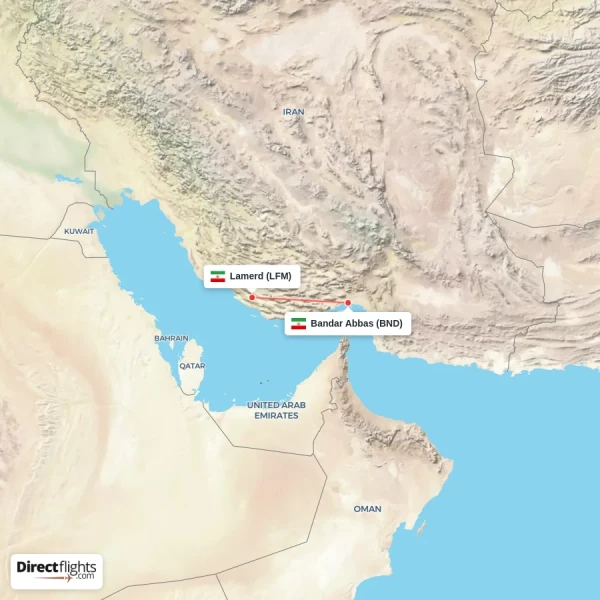 Lamerd - Bandar Abbas direct flight map