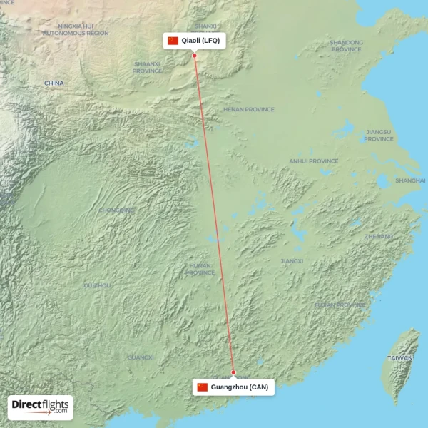 Qiaoli - Guangzhou direct flight map