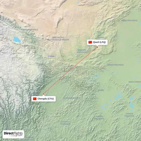 Qiaoli - Chengdu direct flight map