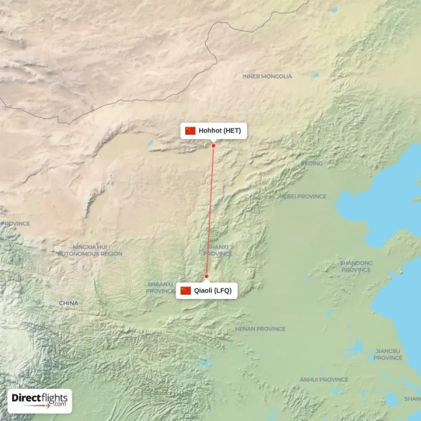 Qiaoli - Hohhot direct flight map
