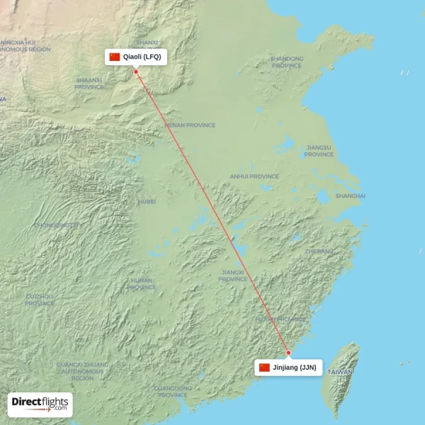 Qiaoli - Jinjiang direct flight map