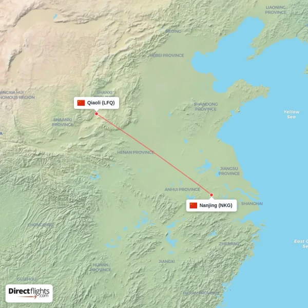 Qiaoli - Nanjing direct flight map