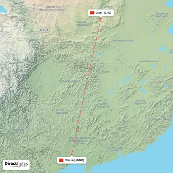 Qiaoli - Nanning direct flight map