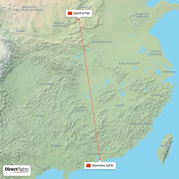 Qiaoli - Shenzhen direct flight map