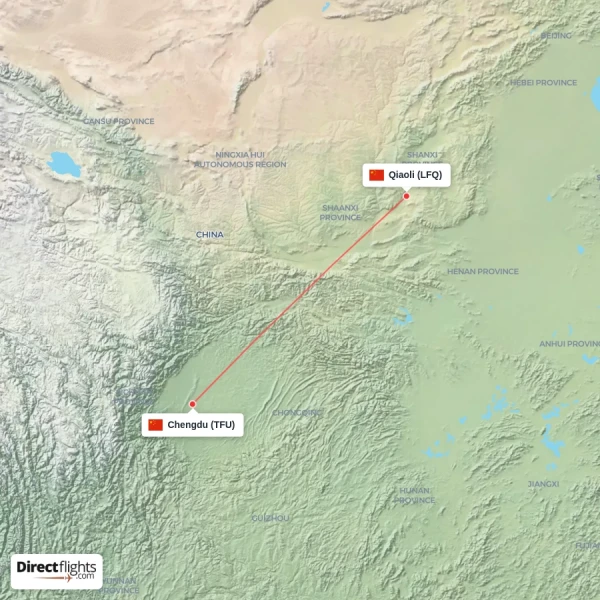 Qiaoli - Chengdu direct flight map