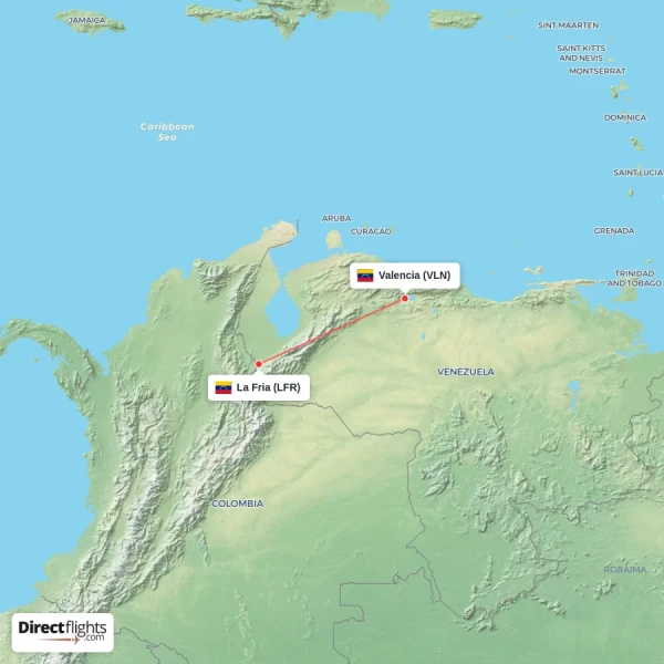 La Fria - Valencia direct flight map
