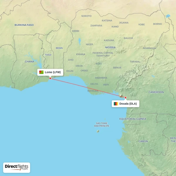 Lome - Douala direct flight map