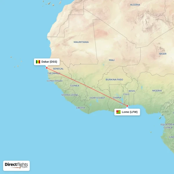 Lome - Dakar direct flight map