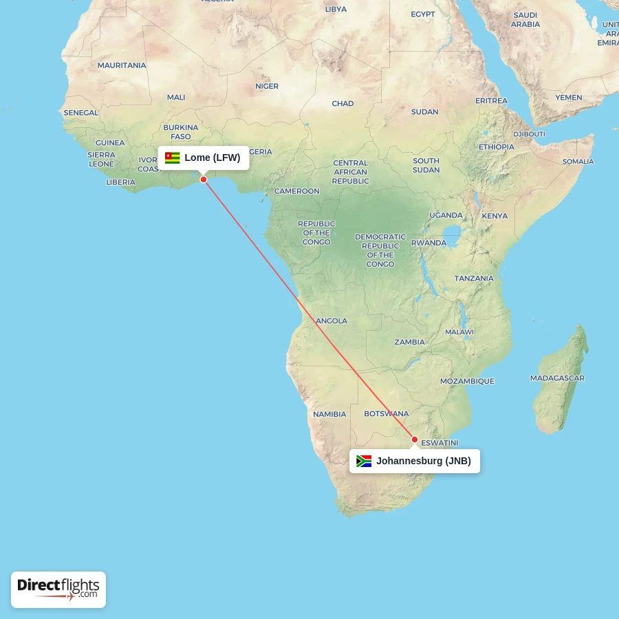 LFW - JNB route map