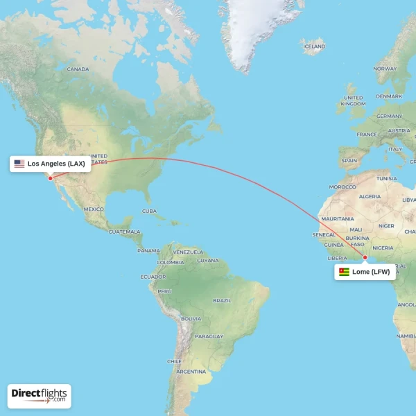 Lome - Los Angeles direct flight map