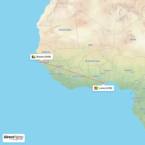 Lome - Bissau direct flight map