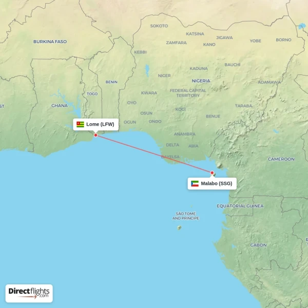 Lome - Malabo direct flight map