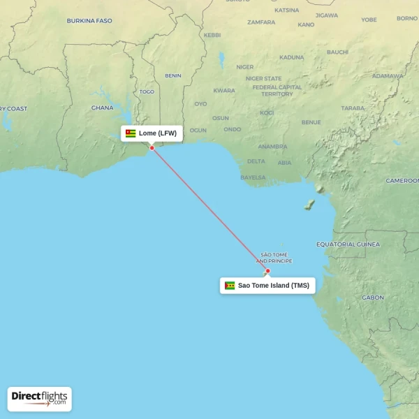 Lome - Sao Tome Island direct flight map