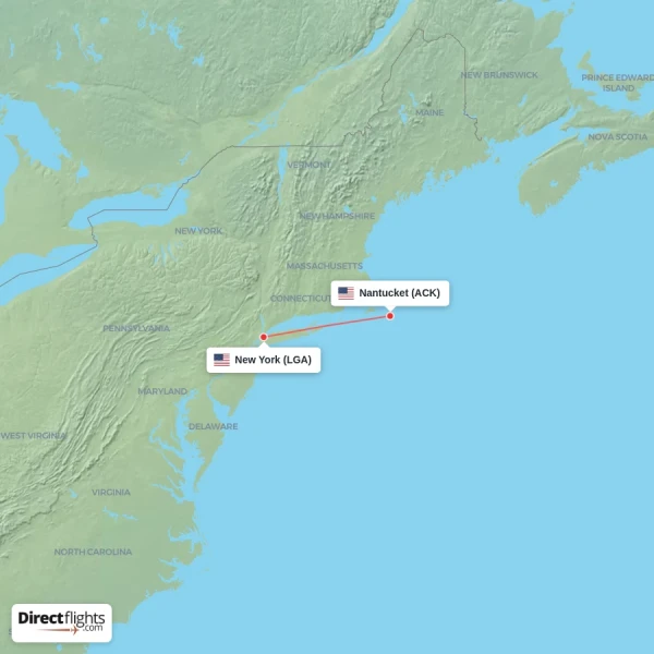 New York - Nantucket direct flight map