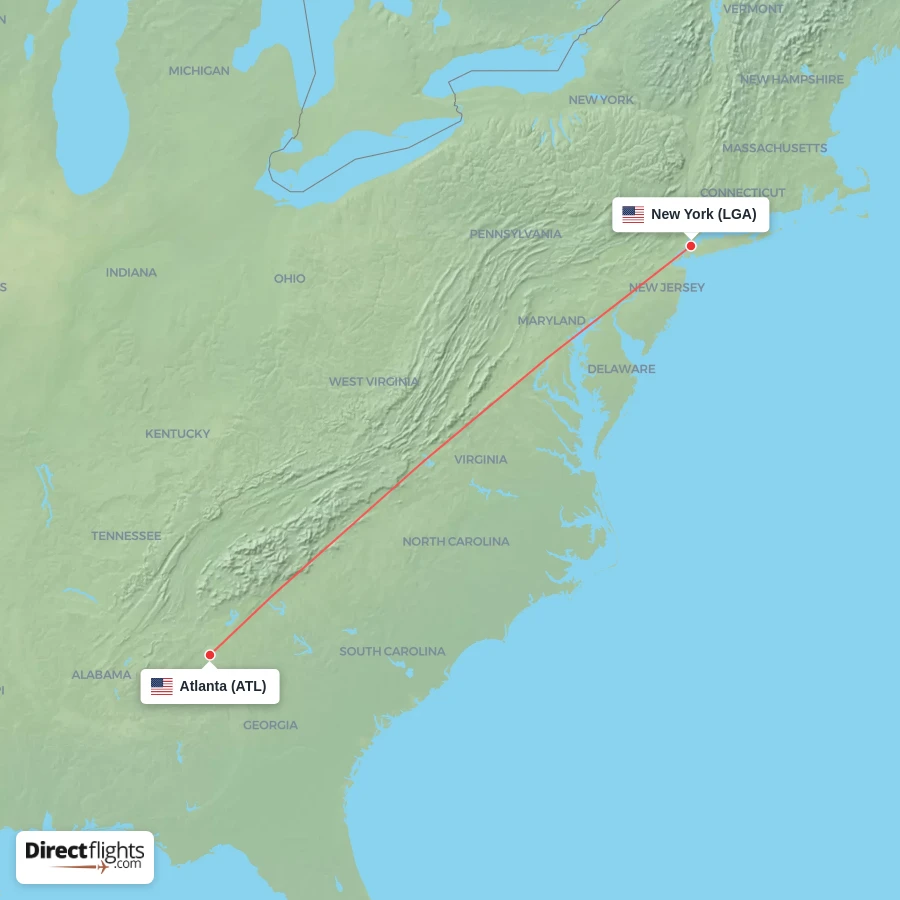 LGA - ATL route map