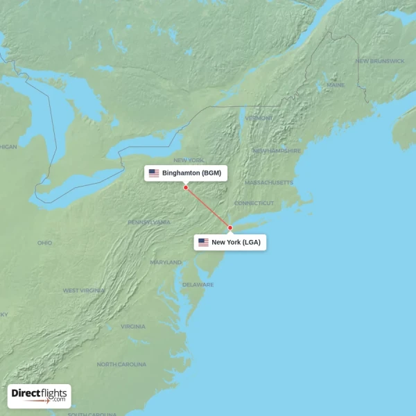 New York - Binghamton direct flight map