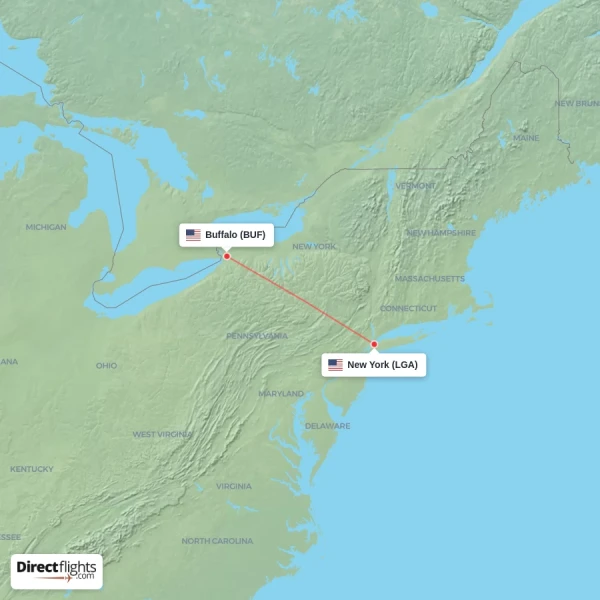 New York - Buffalo direct flight map