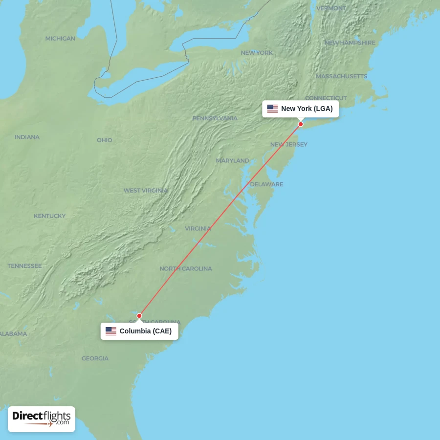 LGA - CAE route map