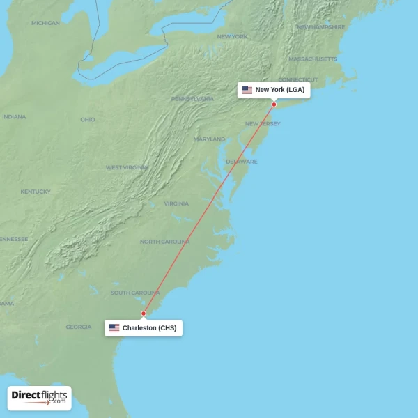 New York - Charleston direct flight map