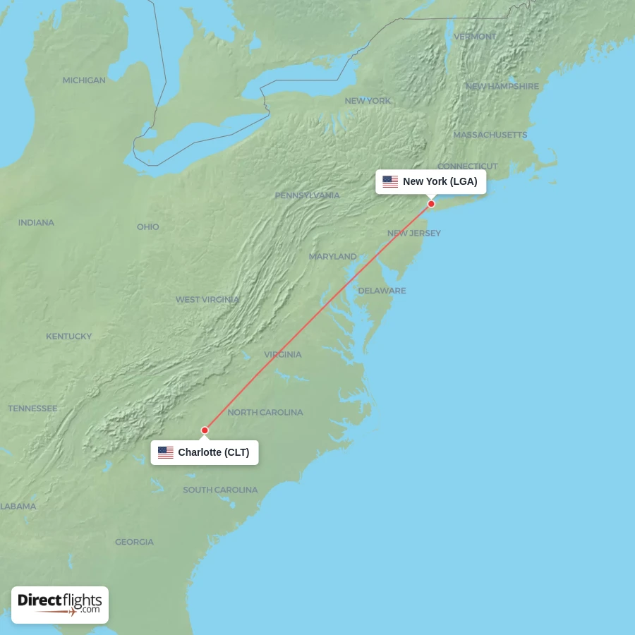 LGA - CLT route map