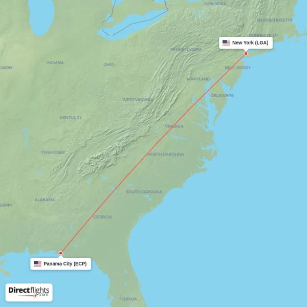 New York - Panama City direct flight map