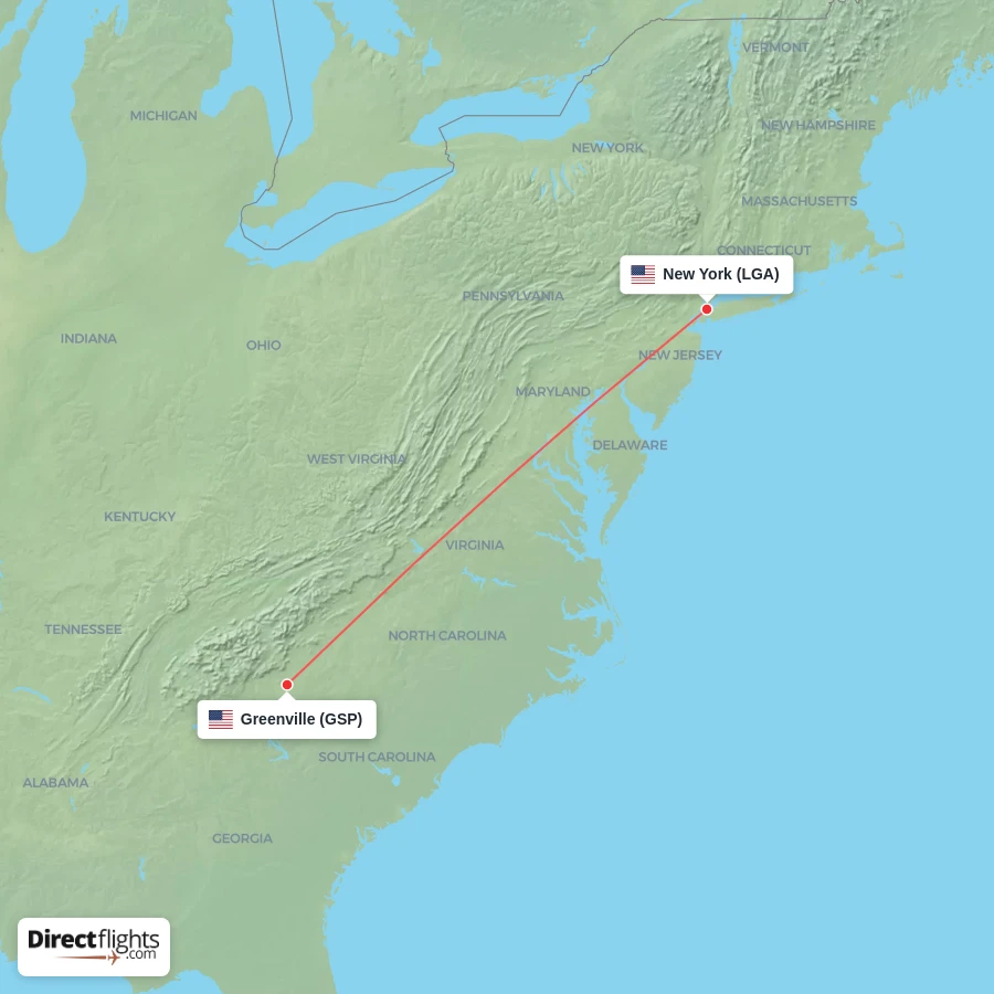LGA - GSP route map