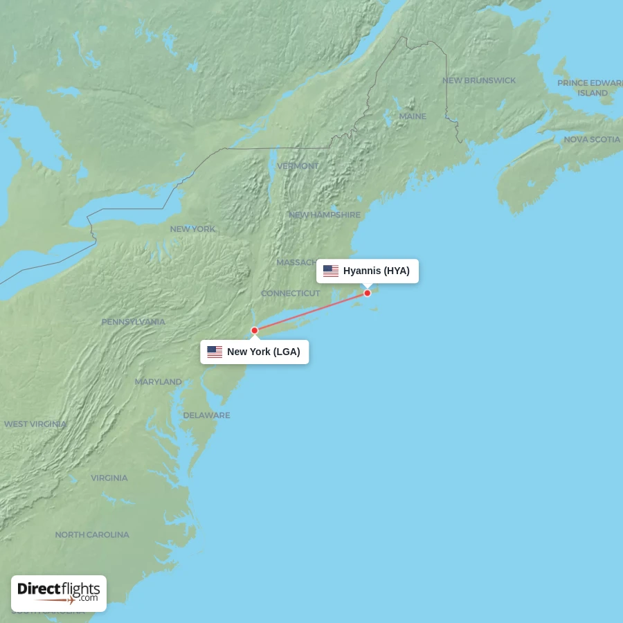 LGA - HYA route map