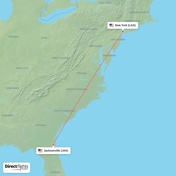 New York - Jacksonville direct flight map
