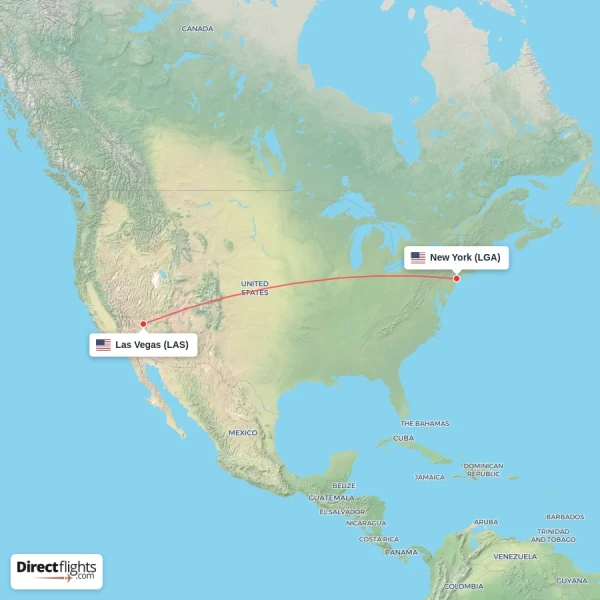 New York - Las Vegas direct flight map
