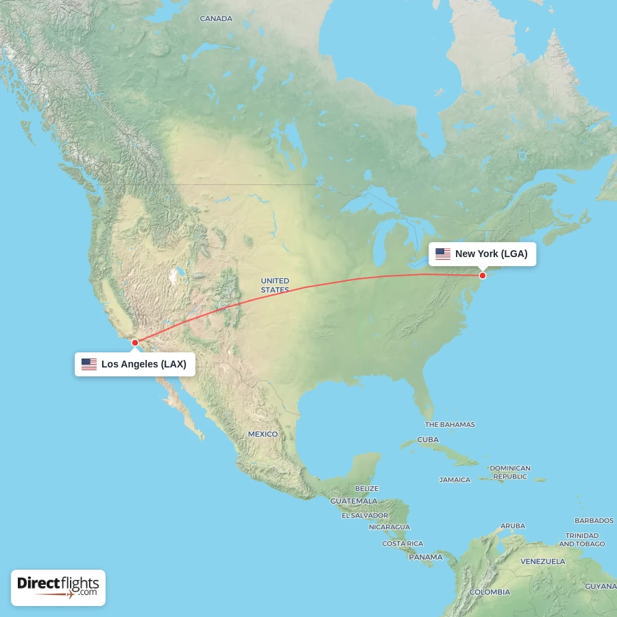 LGA - LAX route map