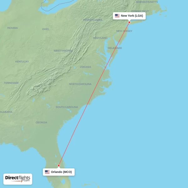 New York - Orlando direct flight map