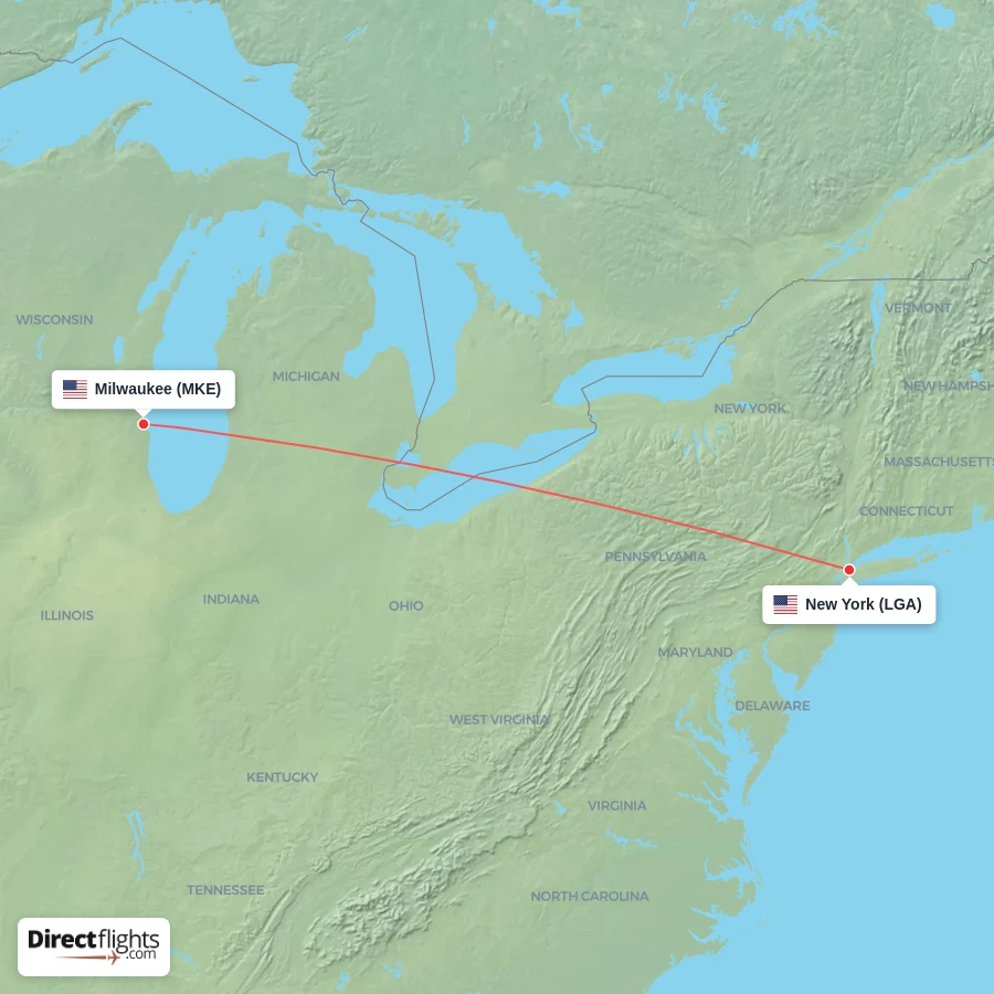 LGA - MKE route map
