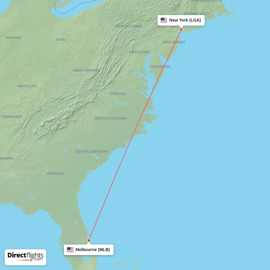 LGA - MLB route map