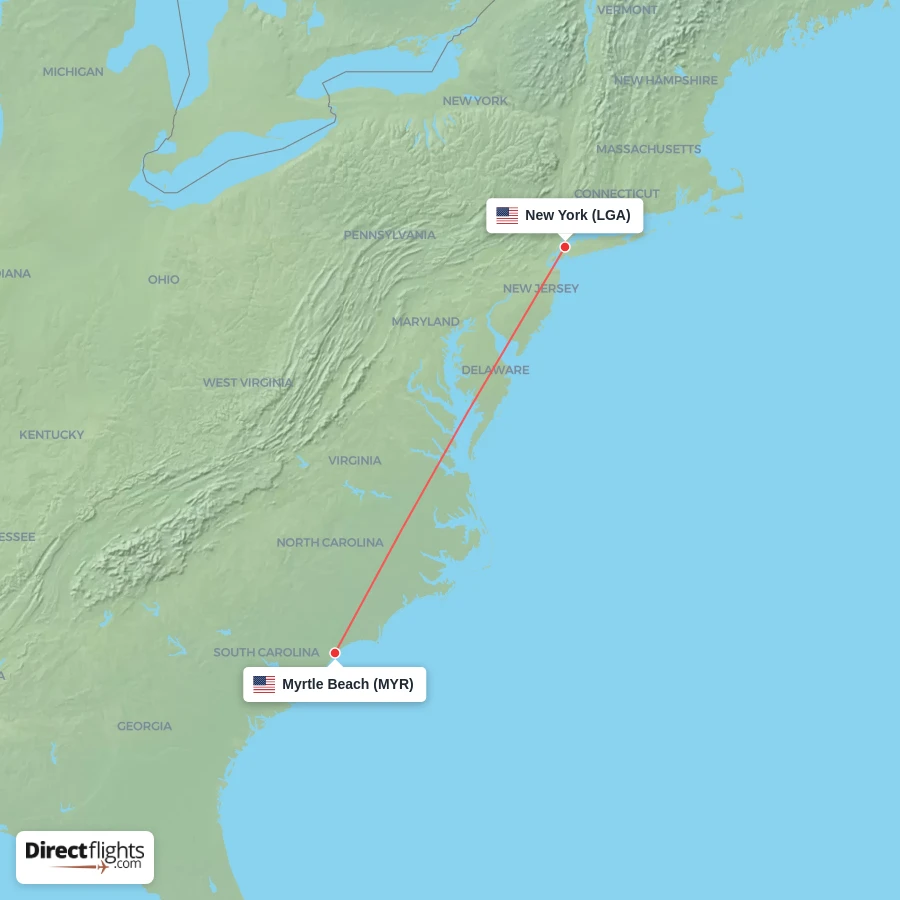 LGA - MYR route map