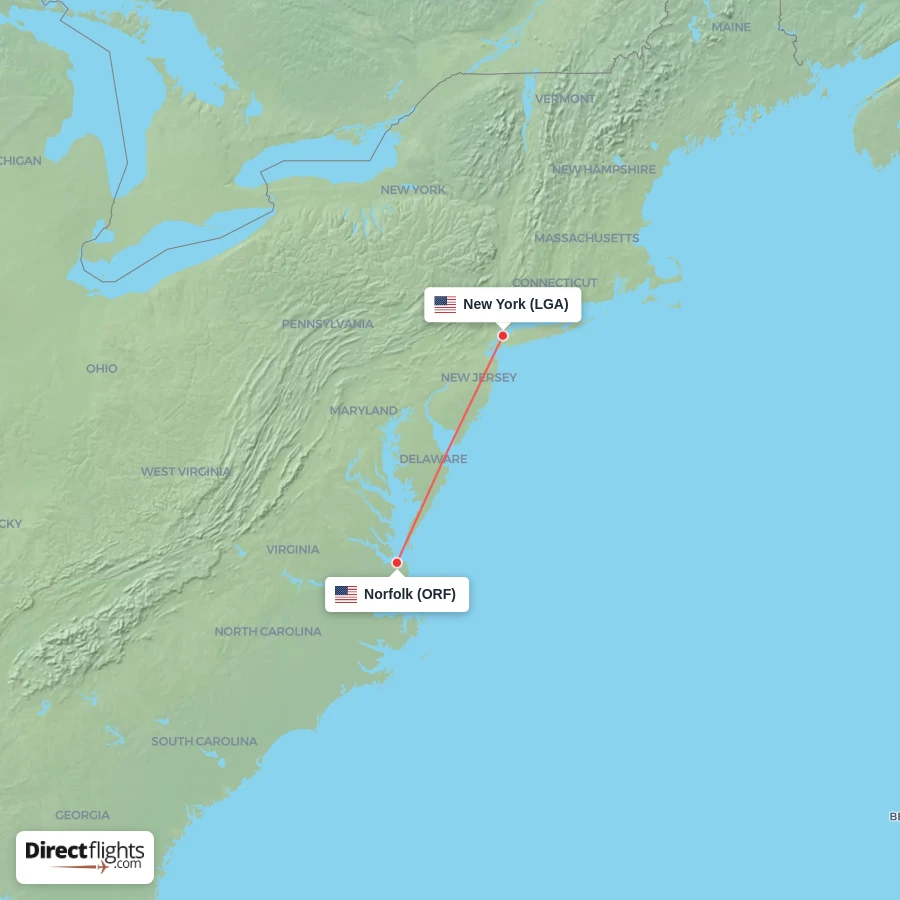 LGA - ORF route map