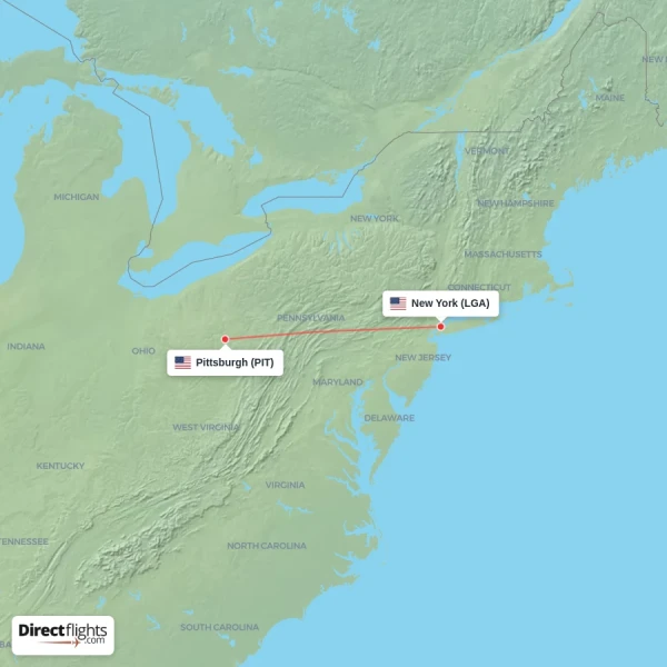 New York - Pittsburgh direct flight map