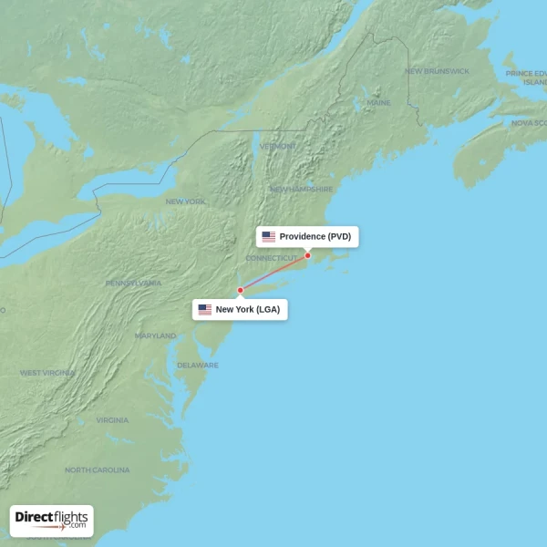 New York - Providence direct flight map