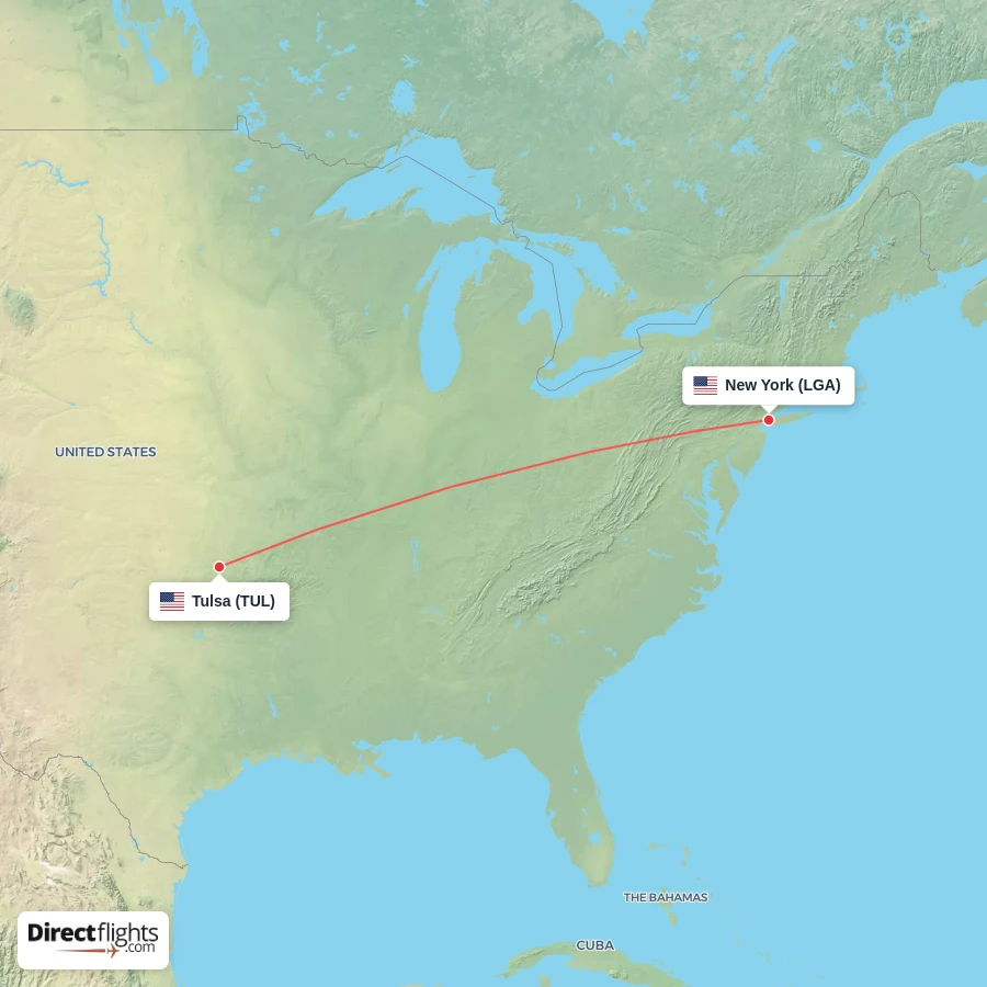 LGA - TUL route map