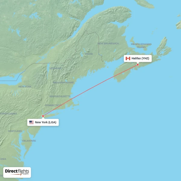 New York - Halifax direct flight map