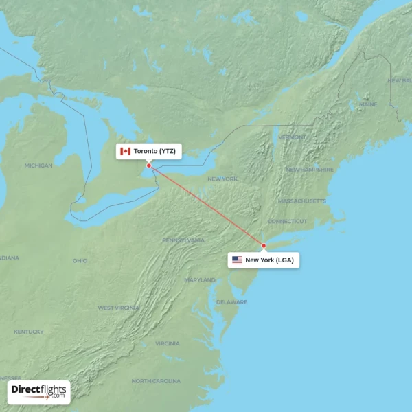 New York - Toronto direct flight map