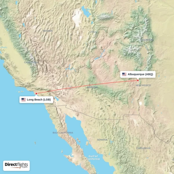 Long Beach - Albuquerque direct flight map